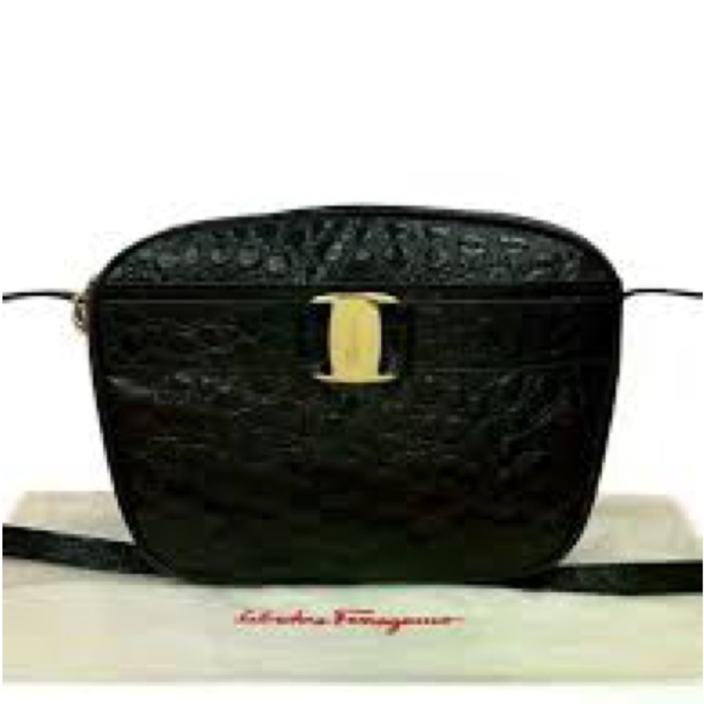 Salvatore Ferragamo Textured Black Crossbody Bag